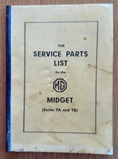 MG Midget Series TA & TB Original Service Parts List Catalogue 1936-1940 Good