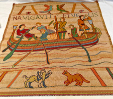 Bayeux tapestry wall hanging/80% Cotton material 51cm x 49.5cm vintage - France