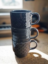 Set 4 365ML Coffee Mugs Black tea cup stackable Ceramic Teacup drink Kitchenware