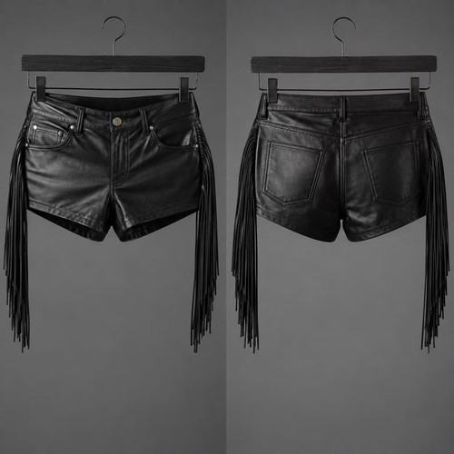 Black leather shorts women - black,