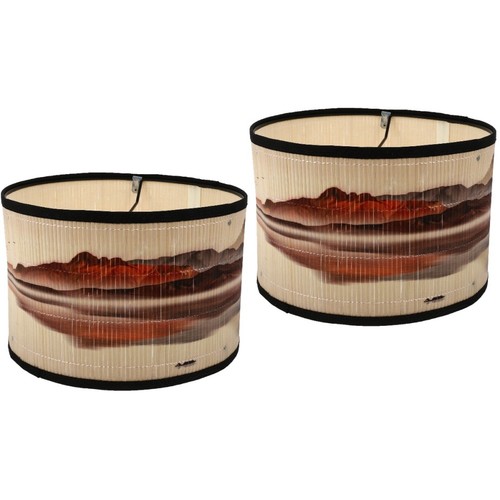 Pair beige bamboo lamp - of,