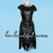 IZACUFLOCC SEQUINED BEADED 20s GATSBY STYLE FRINGED PARTY DRESS fits 14/16