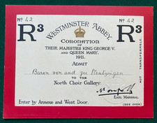 Antique Baron von und zu Mentzingen Coronation Ticket King George V Queen Mary