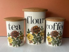 Crown Devon Tea Flour & Coffee 3pcs Pottery Storage Jars with Lids