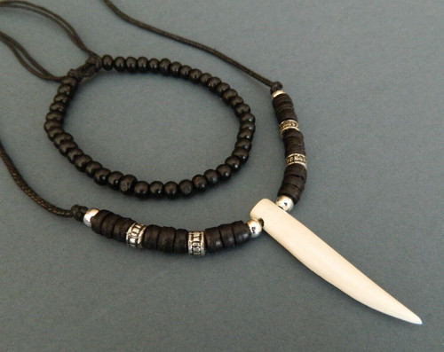 Mens necklace new - carved, bone