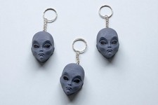 Alien Head Keychain 3D Printed Grey Alien UFO Keyring Sci-Fi Gift Geek