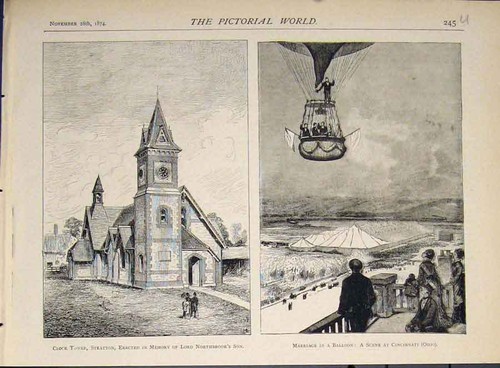 Old antique print clock tower - old,