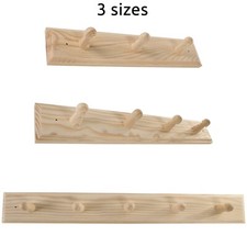 Wooden Coat Rack Hooks Holder / Wall Mounted Hanging / 3,4,5 pegs / Plain Wood