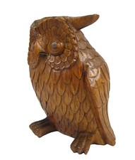 28CM WOODEN BROWN OWL FIGURE