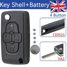 VA2 CE0523 Flip Car Key Fob Case 4 Button For Peugeot 1007 Citroen C8 + Battery