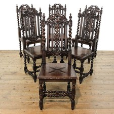 Set of Six Carved Antique Oak