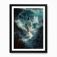 Jesus In The Waves 2 Art Print