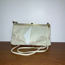 Vintage 80s Jane Shilton Cream Leather Handbag Crossbody Clutch Gold Hardware