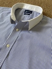 AQUASCUTUM BLUE BENGAL STRIPE WHITE COLLAR DOUBLE CUFFS SLIM FIT SHIRT 18