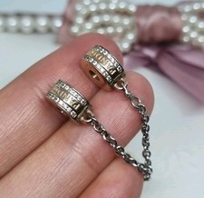 Genuine PANDORA Two-tone Insignia Logo Safety Chain Clip Charm  5cm ?  R36