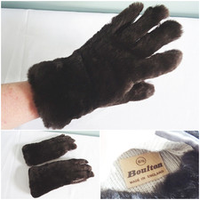 Vintage Fur Gloves Gauntlet 1960s Mens Brown Leather Driving Motorcycle Motoring