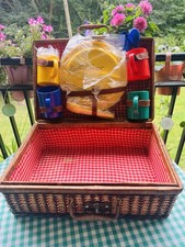 Picnic Basket With Accessories Contents Wicker Vintage