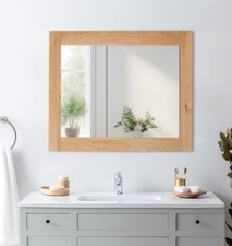 Large Wall Mirror, Wooden Oak Framed Mirror, Rectangular Bathroom Mirror (93cm)