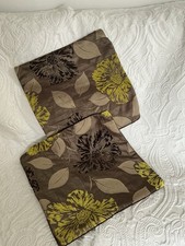 A pair of 2 x Dunelm polyester cushion covers 16” X 16” , Brown/Bright Green, EX