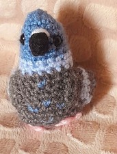 Handmade Crochet Blue Grey Pigeon Bird  Keyring Acrylic DK Yarn New