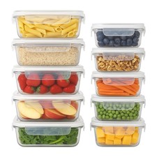 10pc Glass Food Storage Containers Set with Lids 2 Sizes Clear/White Airtight