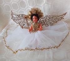 A Vintage 5" Christmas Tree Fairy Doll /Angel Tree Topper Gold Trim