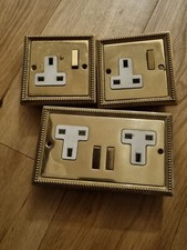 Vintage 13amp 'Contactum' double,2 single switched soc outlet 'Georgian' brass