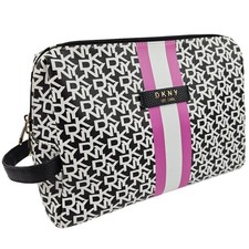 DKNY Monogram Make-Up Cosmetic Toiletry Wash Bag Black Pink White Logo Large