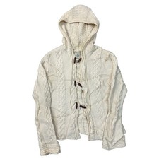 Banana Republic Knit Cardigan Hoodie Chunky 100% Wool Beige Cream Womens Medium