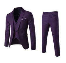 Men's Smart 3 Pieces Suit Blazer Jacket + Tux Vest Waistcoat + Trousers 