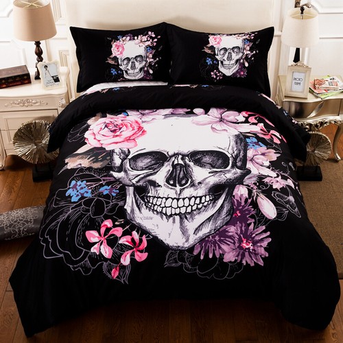 Skull flowers duvet cover - flowers, with