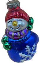 Thomas Pacconi Blue Mitten Snowman Ornament Blown Glass Christmas Classics 2000