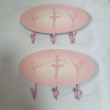2 Pink Clothes Hooks Ballerina Girls Pink Ballet Bedroom Wooden Coat Hooks Door 