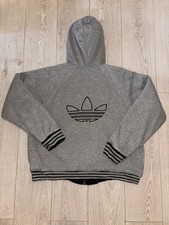 Vintage Adidas Reversible Hooded Jacket Mens Large Grey Black Y2K 90s Retro Rare