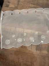 Café Voile Curtain Panel, Embroidered Kitchen Net Curtains, Daisy Flower,
