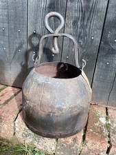 Vintage Large Cast Iron Rivetted Hanging Cauldron Kettle planter bucket