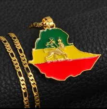 Ethiopian Map Flag With  Lion Of Judah  Pendant Chain Necklace. Unisex