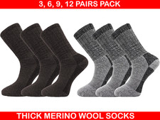 3/6/9/12 Pairs Men's Merino Wool Socks Outdoor Walking Work Boot thermal Socks