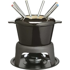 Masterclass Cast Iron Enamelled Fondue Set, Black, With Fondue Forks
