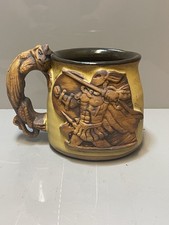 Unusual Studio Pottery Mug Warrior Dragon Stoneware 