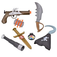 7 Piece Pirate Childrens Role Play Toy Set Sword,Pistol,Hook Hand,Telescope +