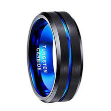 Men's 8mm Tungsten Carbide Ring Black Matte Blue Interior Wedding Band Durable