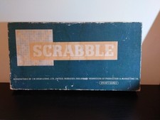 Vintage 1955 Scrabble Board Game Complete 4 Wood Tile Holders, Original Box
