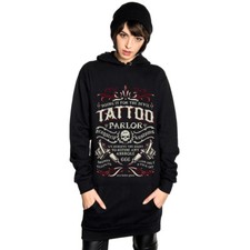 Dragstrip Kustom Women Long Sleeve Hoody Dress Devils Tattoo Parlour 666 print 