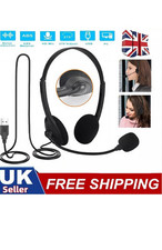UK USB Headset Headphones Wired with Microphone MIC for Call PC Computer Laptop
