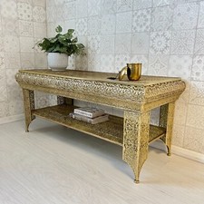 Gold coffee table with shelf - gold,