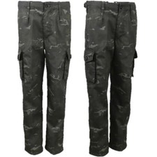 KIDS ARMY TROUSERS AGE 3-13 RIPSTOP BOYS SOLDIER FANCY DRESS SAS BLACK CAMO
