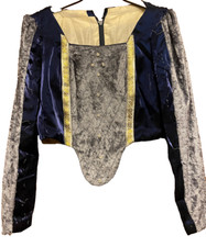 A Blue/Silver Tudor Replica Ladies Corset top Long Sleeved - Handmade and Sewn
