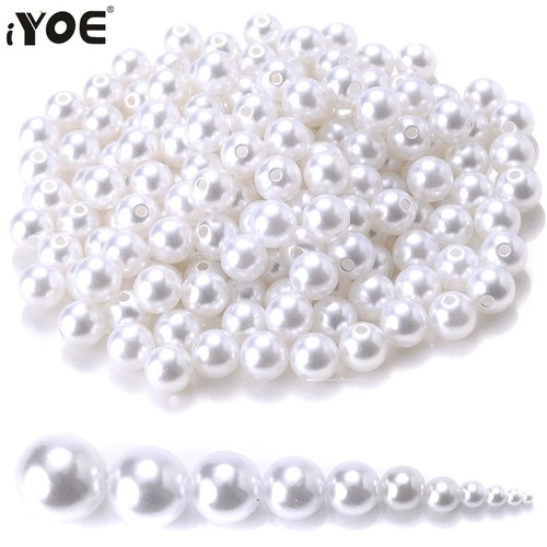 Plastic white imitation pearl - white,