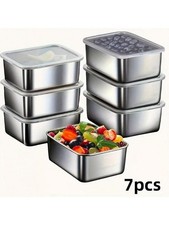7 Pcs Stainless Steel Food Storage Containers Set - Leak-Proof